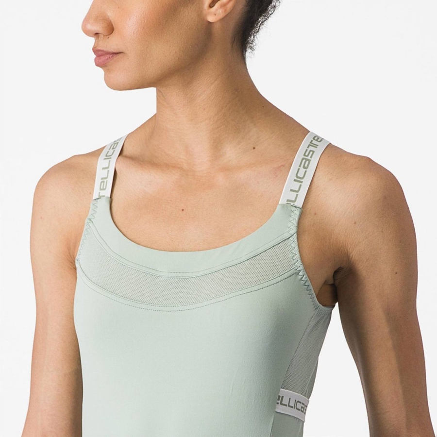 Camiseta Castelli BAVETTE TOP Mujer Verde Blancas | WFSXKYM-62